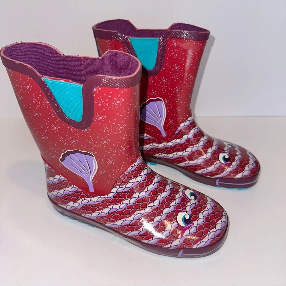Kamik Girl’s 3 Purple Pink Bubblez Fish Pull On Reflective Waterproof Rainboots